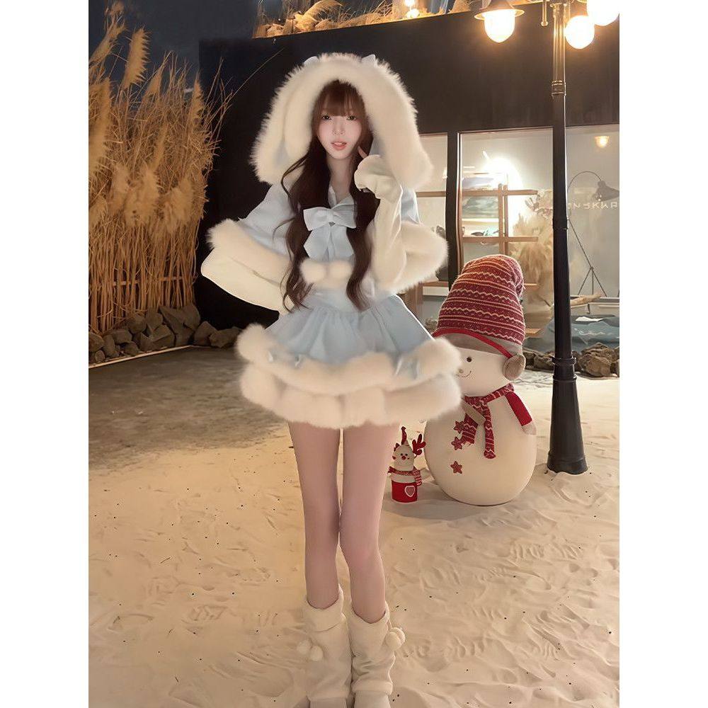 【雪软星裙】圣诞甜妹浅蓝色连帽斗篷+蛋糕裙+内搭三件套冬季新款,女装/女士精品,时尚套装,淘宝优惠券,粉丝福利购,淘宝优惠卷