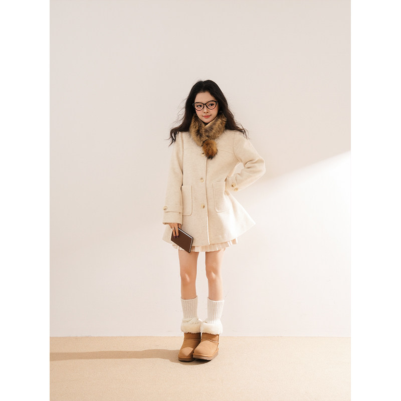 冬晴城暖 高级燕麦米色昭和少女气质毛呢翻领秋冬女复古大衣外套,女装/女士精品,毛呢外套,淘宝优惠券,粉丝福利购,淘宝优惠卷