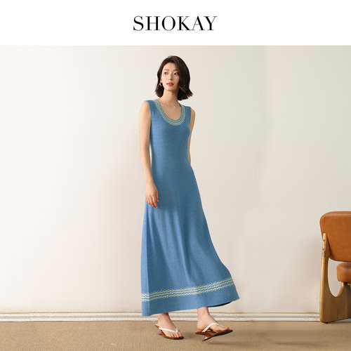 SHOKAY绣嘉桑蚕丝藏纹提花连衣裙