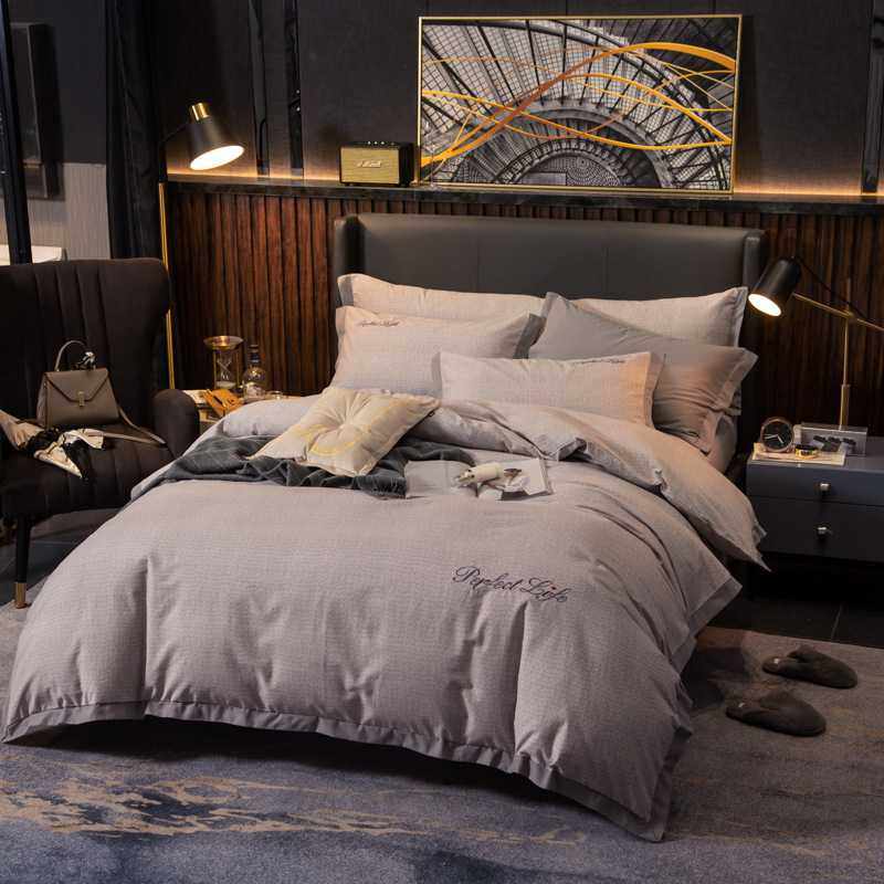 水洗棉加厚磨毛四件套水洗棉喷气绣花纯色床品套件蝴蝶精灵系秋冬