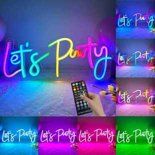 饰灯happy party幻彩霓虹灯牌电竞游戏RGB装 birthday全彩灯 Let