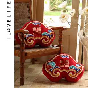 新款同心锁抱枕结婚一对压床红色喜字婚庆婚房布置结婚用品