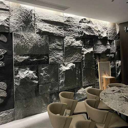天然大理石黑灰色文化石自然面毛石外墙石材花岗岩石皮电视背景墙