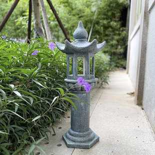 户外太阳能复古石塔宫灯禅意园林庭院寺院装饰灯摆件树脂工艺品