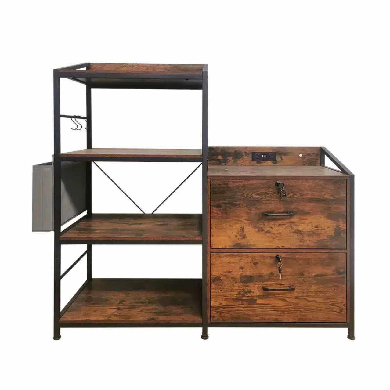 多层书房文件柜 卧室带抽屉开放式搁板挂钩中式高级家用置物架