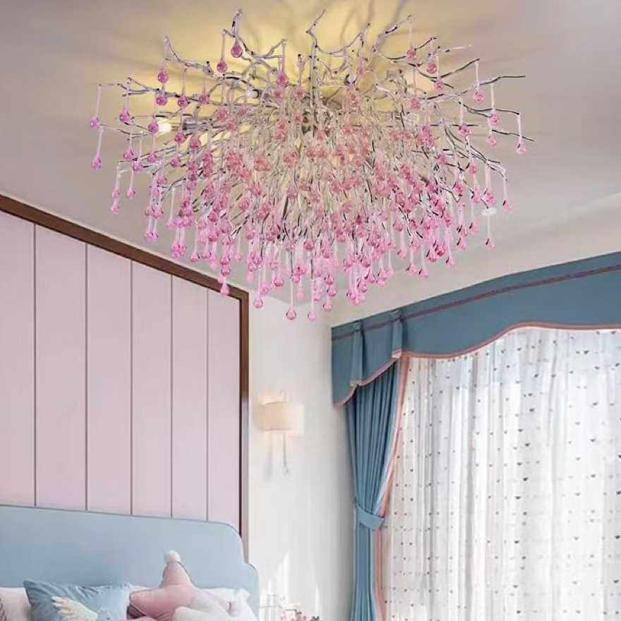 粉色水晶吊灯卧室灯少女心七彩儿童房女孩房法式轻奢公主水晶灯具,3C数码配件,摄像机配件,淘宝优惠券,粉丝福利购,淘宝优惠卷