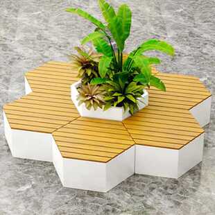 户外玻璃钢坐凳异形防腐木不锈钢座椅金属六边形花盆椅子户外专用