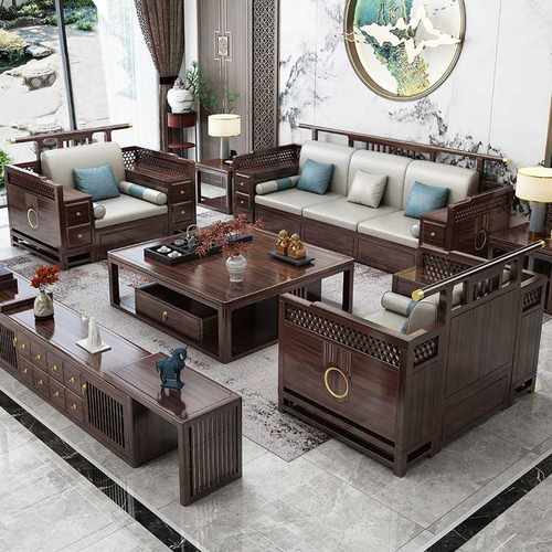 新中式沙发金丝檀木大户型禅意中式中国风客厅储物全实木沙发组合