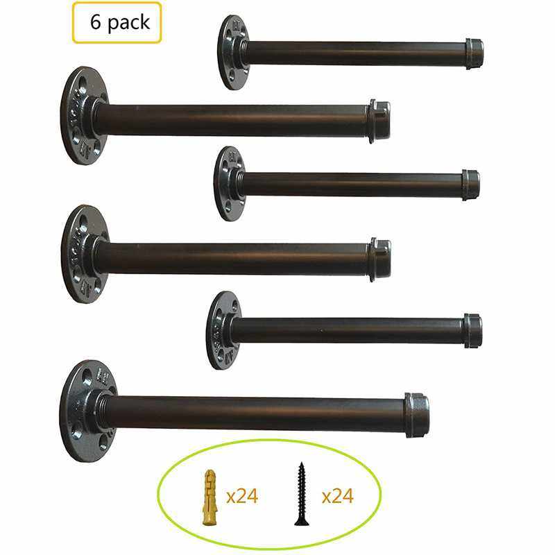 跨境美式铁艺水管支架工业风圆管墙上挂衣杆外贸搁板壁架支撑架