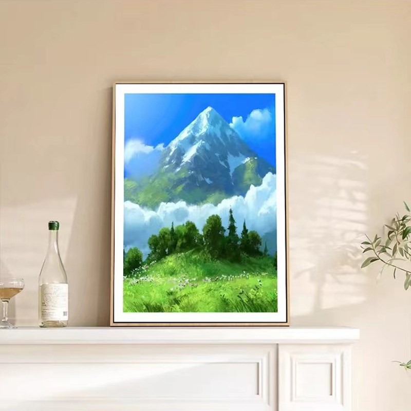 北欧小清新山林花草绿意盎然入户玄关装饰画桌面摆画自然风景挂画图片