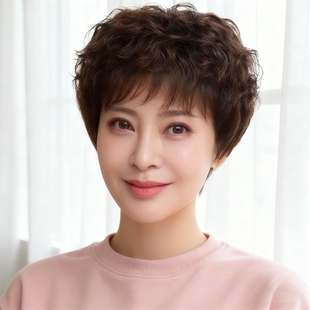假发中老年女士妈妈款全头套真发短卷发全真人发自然薄款透气不掉