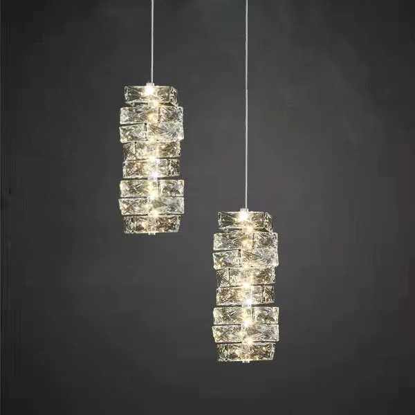 不锈钢轻奢水晶小吊灯卧室客厅LED吊灯吧台复式楼样板房装饰吊灯