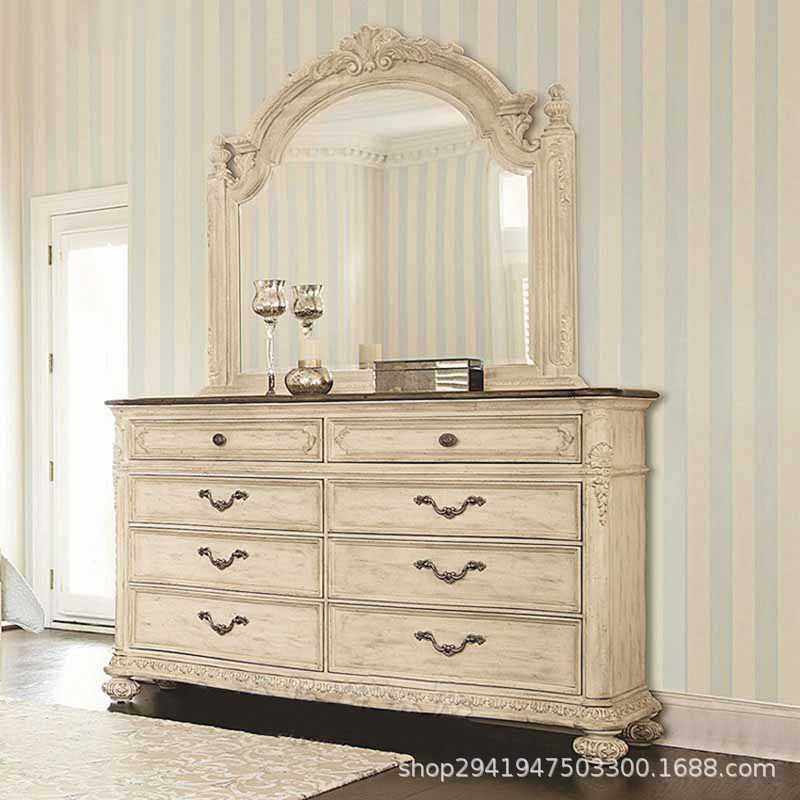 定制家具实木梳妆台客厅复古做旧八斗柜收纳柜欧式雕花储物梳妆桌