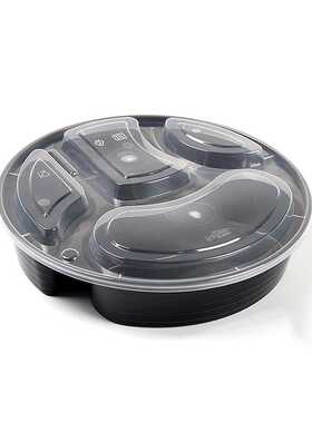 一次性四格打包饭盒 黑色/橙色 圆形加厚加硬快餐碗 1100ml 120个