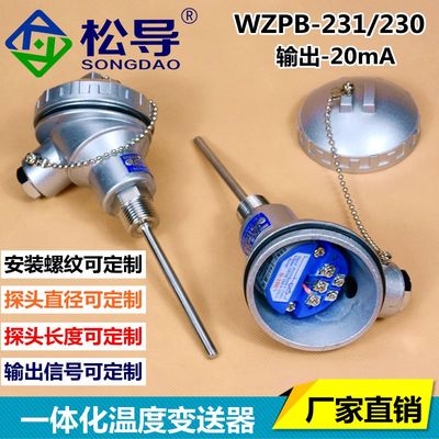 一体化温度变送器4-20ma模块温度传感器探头Pt100热电阻wzpb-231