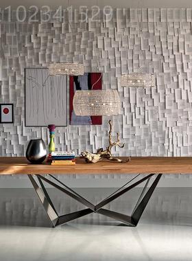 待美式实木铁艺创意设计办师桌子复公古工业风原木QBX桌接会议单