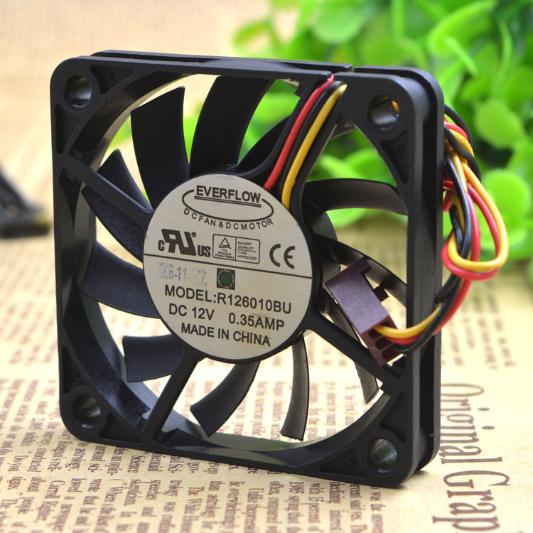 台湾EVERFLOW R126010BU 6010 6CM 12V 0.25A双滚珠 大风量 风扇