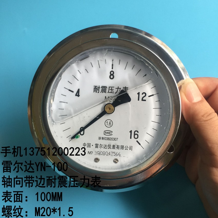 雷尔达YN-100ZT轴向带边耐震压力表 抗震油压液压0-0.6 1 1.6mpa