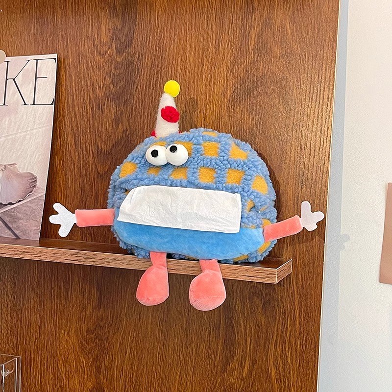 创意小怪兽纸巾套可爱卡通毛绒多巴胺车载纸巾盒壁挂X式卧室抽纸