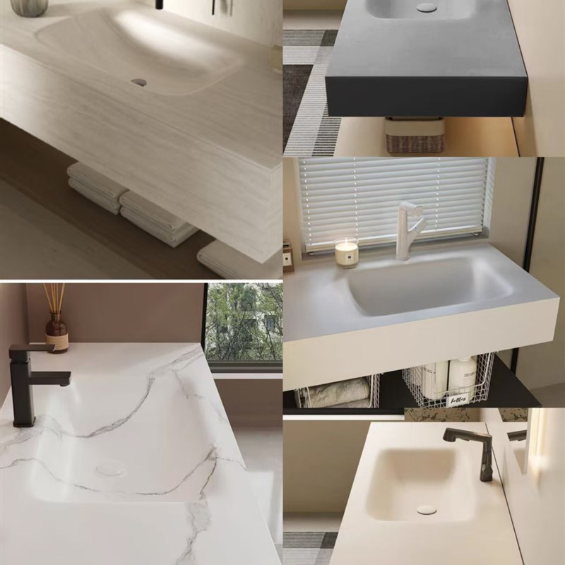 定制岩板热弯一体式台盆家用w浴室柜洗手台洗衣池酒店民宿洗脸台