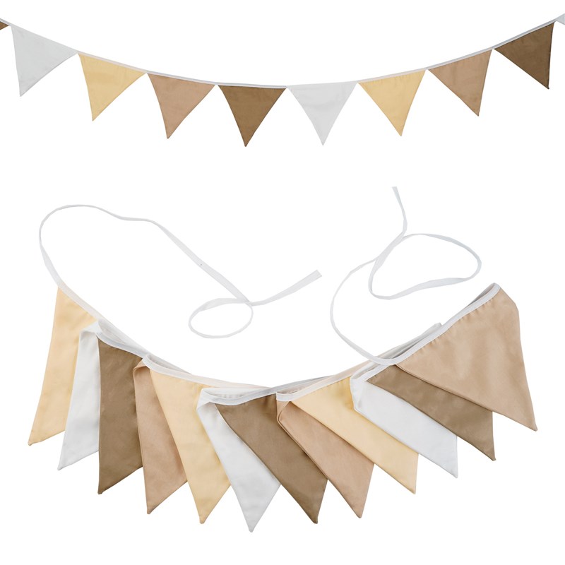 时尚米咖白色系棉布燕尾旗拉s花串旗帐篷旗毛球&流苏拉旗 YSJQ347