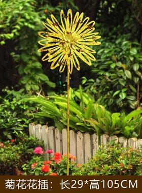怀旧黄色风车户外装饰旋转幼儿园造景摆件花园公V园庭院铁艺插件