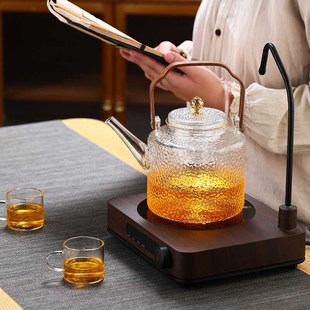 锤纹玻璃提梁壶耐高温蒸煮玻璃茶B壶加厚过滤煮茶壶电陶炉围炉煮