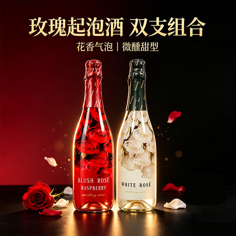 玫瑰起泡酒覆盆子甜型气泡酒女士低度微醺果酒聚会高颜值葡萄酒