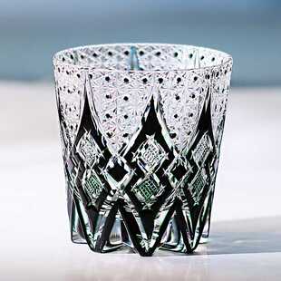 金致日式手工雕刻威士忌水晶玻璃酒杯双色蓟花江户切子洋酒杯威杯
