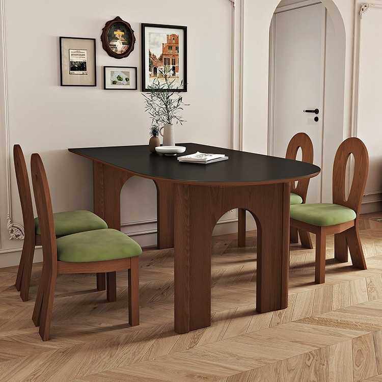 网红中古法式成套餐桌椅实木饭桌小户型半圆靠墙餐桌哑光黑色岩板,电子元器件市场,其它元器件,淘宝优惠券,粉丝福利购,淘宝优惠卷