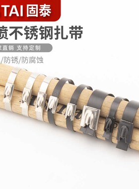 全喷塑304不锈钢黑色扎带4.8/8MM自锁金属船用电缆扎带捆绑带固泰