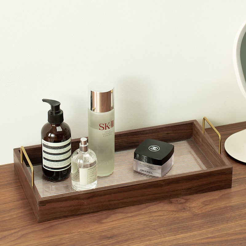 化妆品置物架轻奢高级感梳妆台收纳框桌面护肤品收纳盒胡桃木托盘