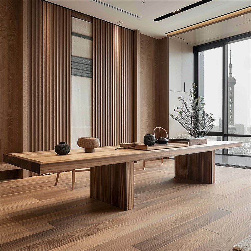 新中式简约功夫茶桌椅组合禅意黑胡桃木茶台一体泡茶桌办公室家具