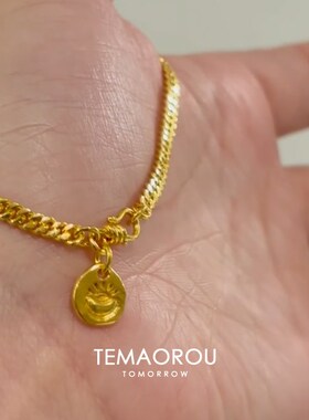 【金运环】vitager中古金色古巴链手链男女款吊坠金元宝旺财手环