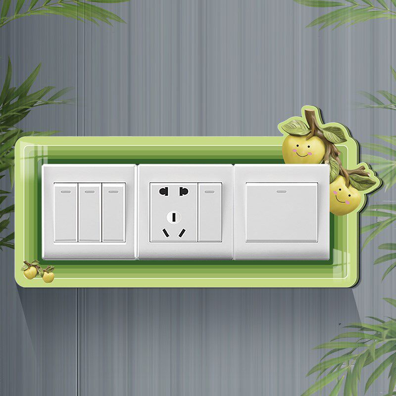 三联开关装饰贴亚克力3d立体自粘贴画86型插座美化遮丑遮挡边框套