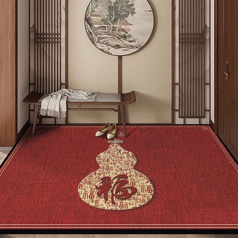 新中式入户丝圈地垫葫芦纳福耐脏耐磨玄关脚垫进门门口除尘垫地毯