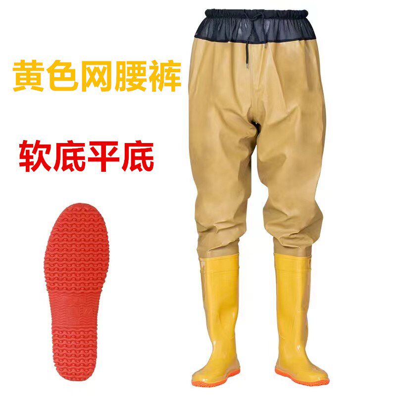 齐腰半身下水裤连体雨鞋过膝水鞋雨靴防水靴套鞋加长高筒胶鞋男女