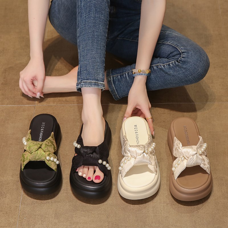 绝美松糕厚底拖鞋女2025夏季新款小个H子外穿凉拖鞋休闲增高一字