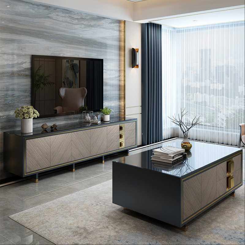 美式轻奢电视柜后现代简约茶几边柜组合样板间北欧客厅成套家具