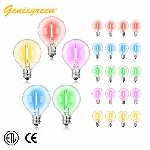 G40led彩色灯丝灯泡1W灯串光源E12螺口220V欧规仿钨丝圆球泡25个