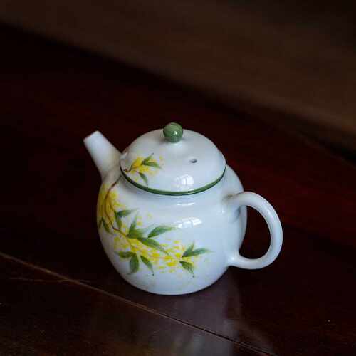 釉下彩手绘桂花茶壶功夫茶具单个冲茶器复古日式家用小容量迷你壶