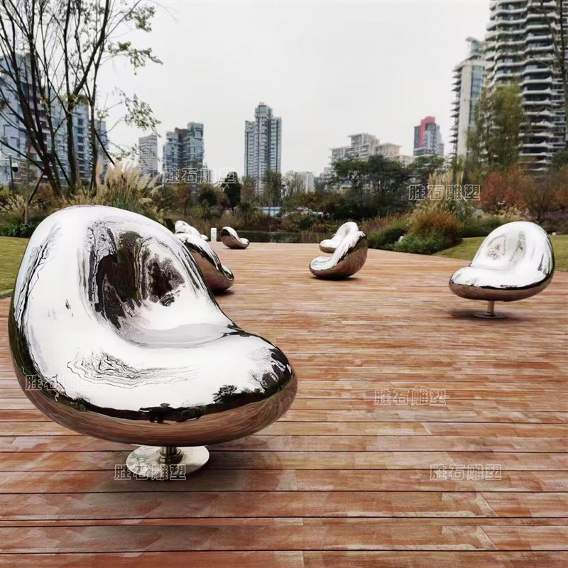 艺术不锈钢鹅卵石坐凳雕塑定制z室内外镜面几何石块水景装饰摆件