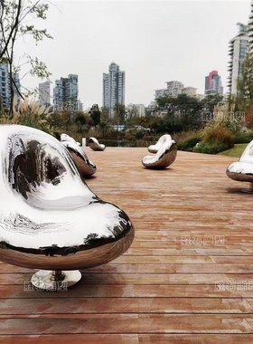 艺术不锈钢鹅卵石坐凳雕塑定制z室内外镜面几何石块水景装饰摆件