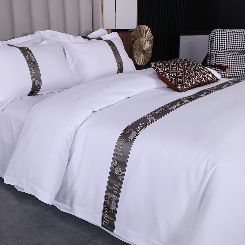 宾馆酒店布草床上用品四件套民宿纯白色床单O被套被子一整套全套