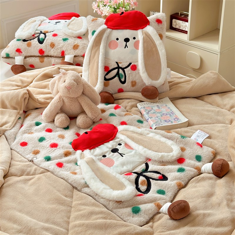 卡通抱枕被子两用加厚牛奶绒办公室午睡枕头被子二合一Z汽车可折