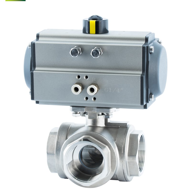 Q614/5F-16P 气动换向三通T型L型不锈钢304丝扣切断防耐腐蚀球阀