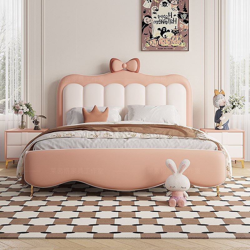 轻奢公主儿童床公主床粉色可爱蝴蝶结女孩实木皮床梦幻城堡卧室,3C数码配件,USB多功能数码宝,淘宝优惠券,粉丝福利购,淘宝优惠卷