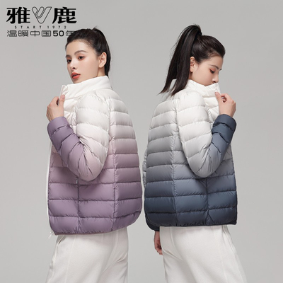 雅鹿女士轻薄渐变色立领羽绒服