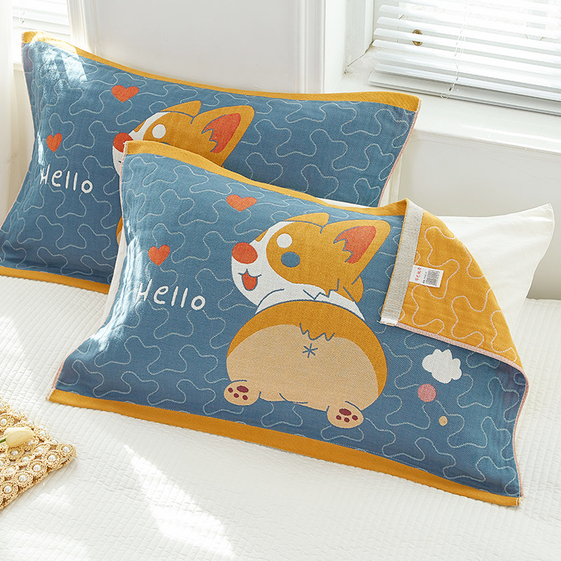 儿童枕巾纯棉吸汗一对装卡通可爱纱布盖巾枕头套防滑不脱落全棉