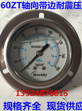 YN60ZT轴向带边耐震压力表液压油压表0-0.25/0.4/0.6/1/4/60MPA